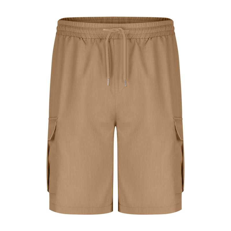 Men's Clothing Men's Solid Color Drawstring Elastic Waist Multi Pocket Straight Shorts Overalls Casual Pants_voghion.com