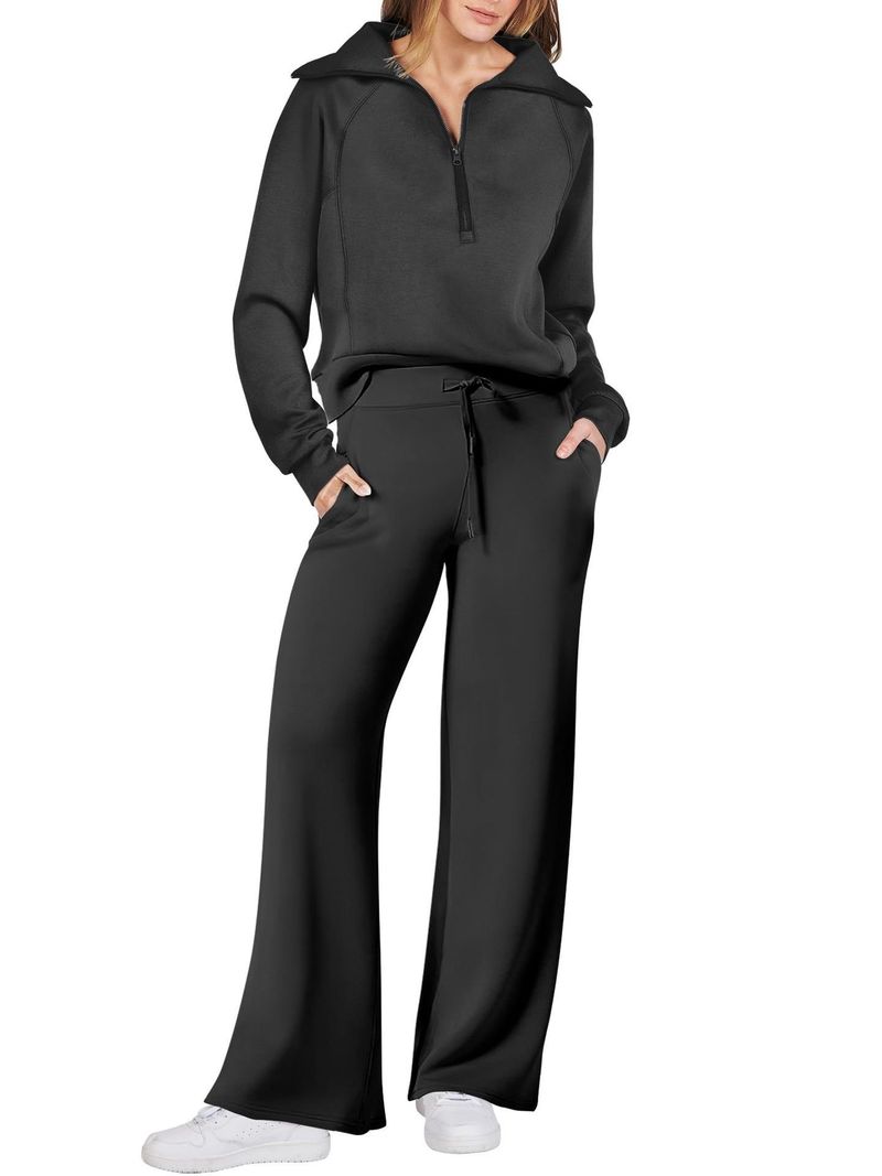 Women's Clothing autumn and winter casual sports suit zipper long sleeved sweatshirt healthy cloth wide leg pants_voghion.com
