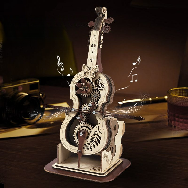 Handmade Music Violin Eight-tone Box 3D Puzzle DIY Wooden Model Educational Assembly Toy_voghion.com