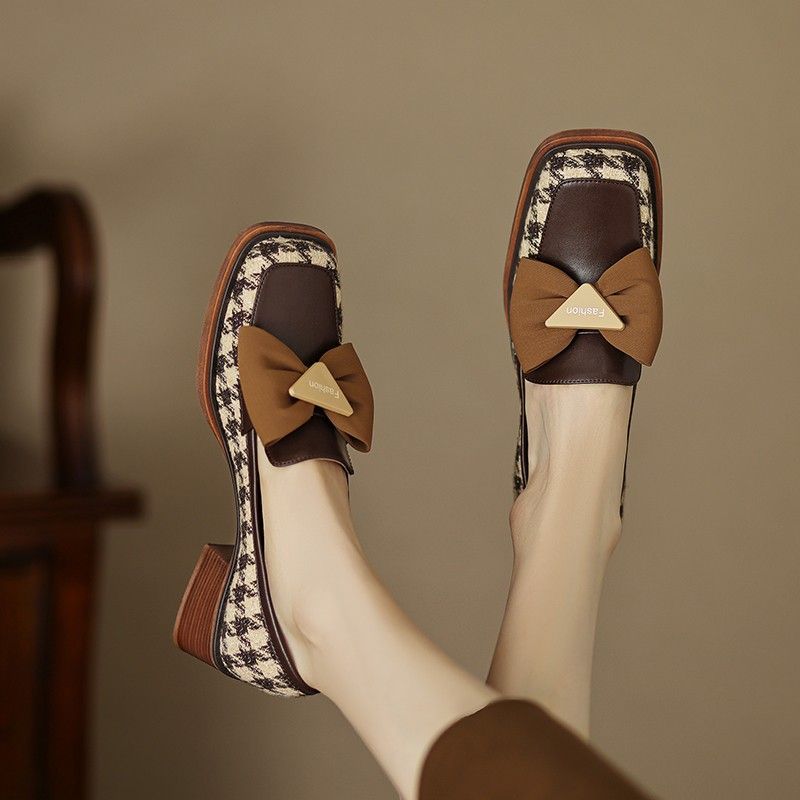 British and French style small leather shoes 2023 spring new square toe niche design feeling bow Lefu single shoe for_voghion.com
