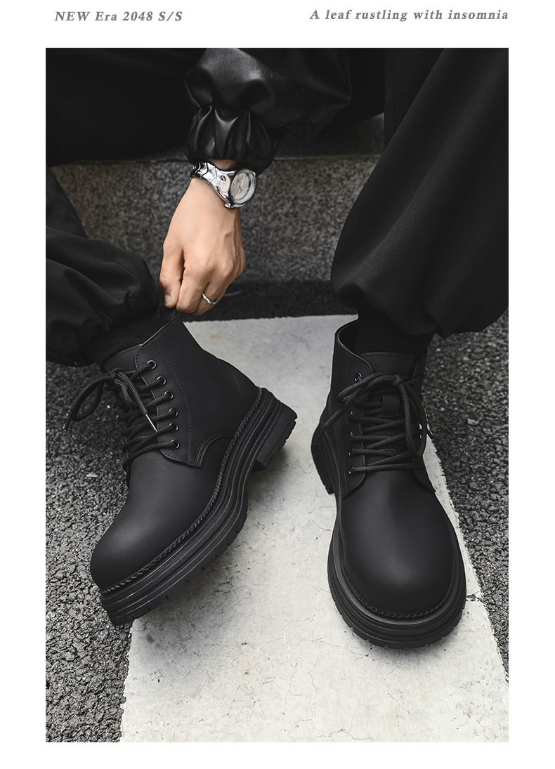 Martin Boots Men's Legs Thin Inner Height Increase Thick Sole Fashion Boots Height Increase Tide Shoes_voghion.com