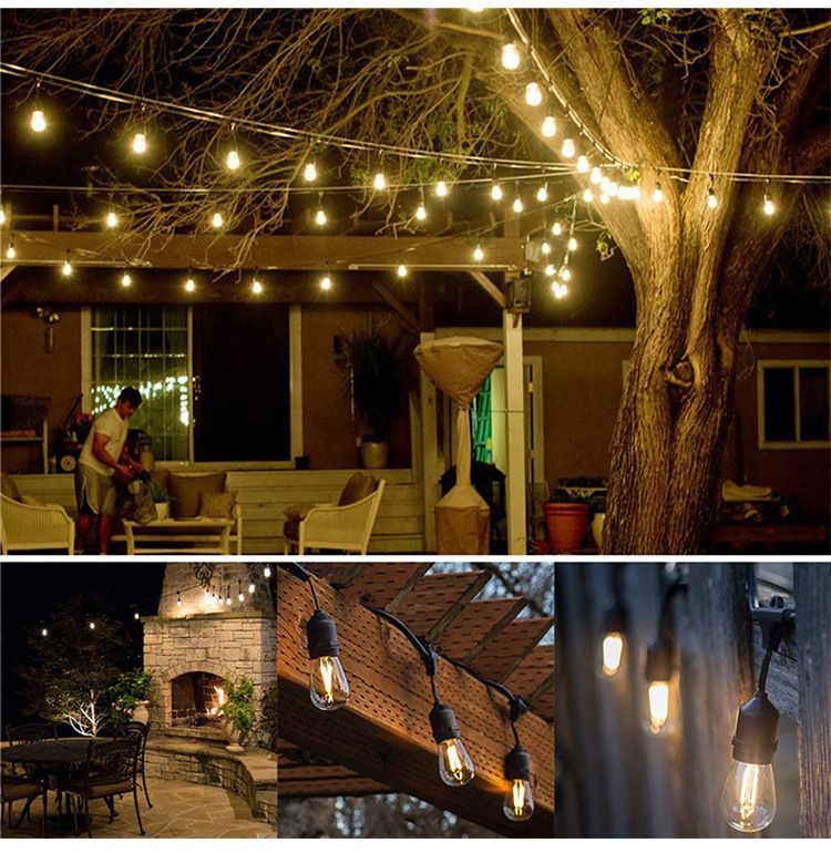 Luci a LED per esterni di qualità commerciale da 45 piedi, luci da campeggio S14 impermeabili con luce bianca calda, infrangibili per patio_voghion.com