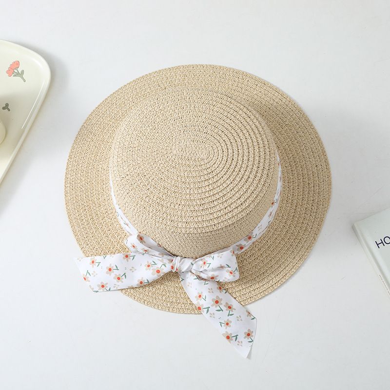 Cappello da pescatore con fiocco in paglia, protezione solare estiva per genitori e figli, con parasole piatto per bambini, set di borse, alla moda_voghion.com