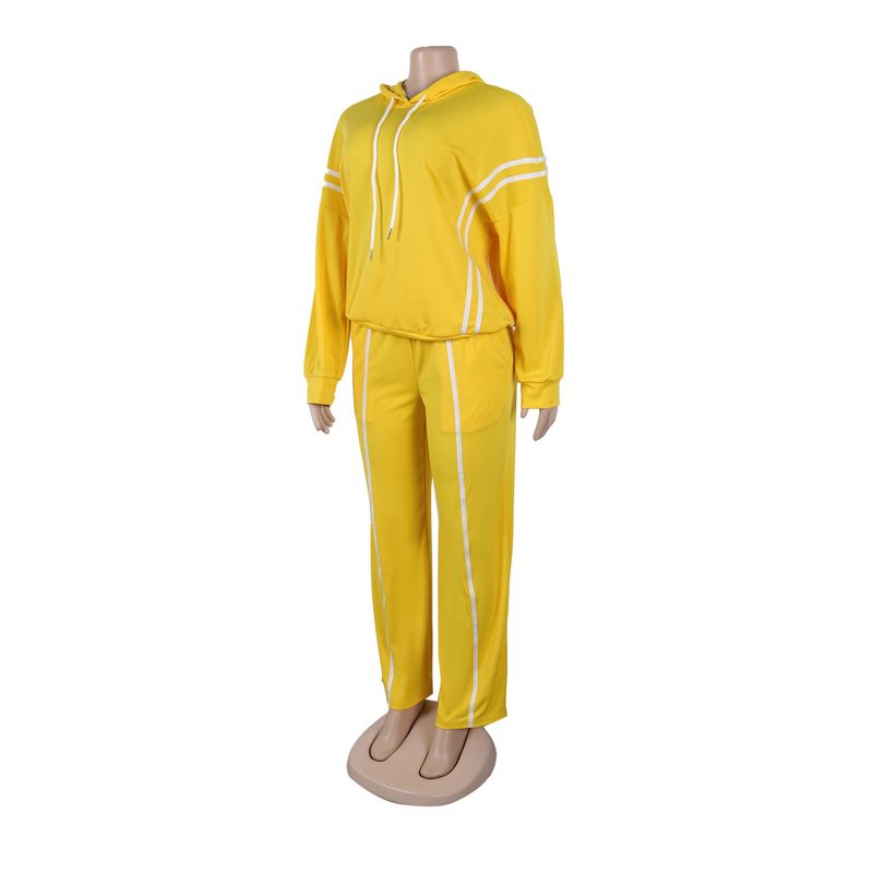 Damenbekleidung Zweiteiliges Set mit Kapuzenpullover mit Bandnähten_voghion.com