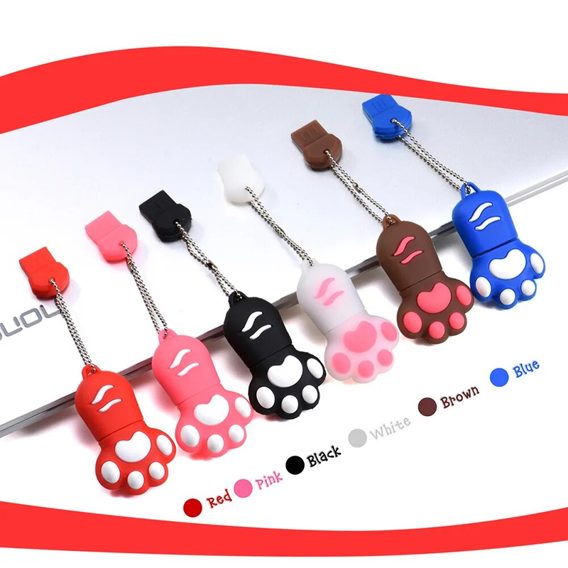 Unidad flash de dibujos animados 64 GB Cat Paw Pen Drives USB 2.0 Negro Memory Stick 32 GB Rojo 16 GB U Disco Regalo Llavero 8 GB 4 GB Marrón_voghion.com