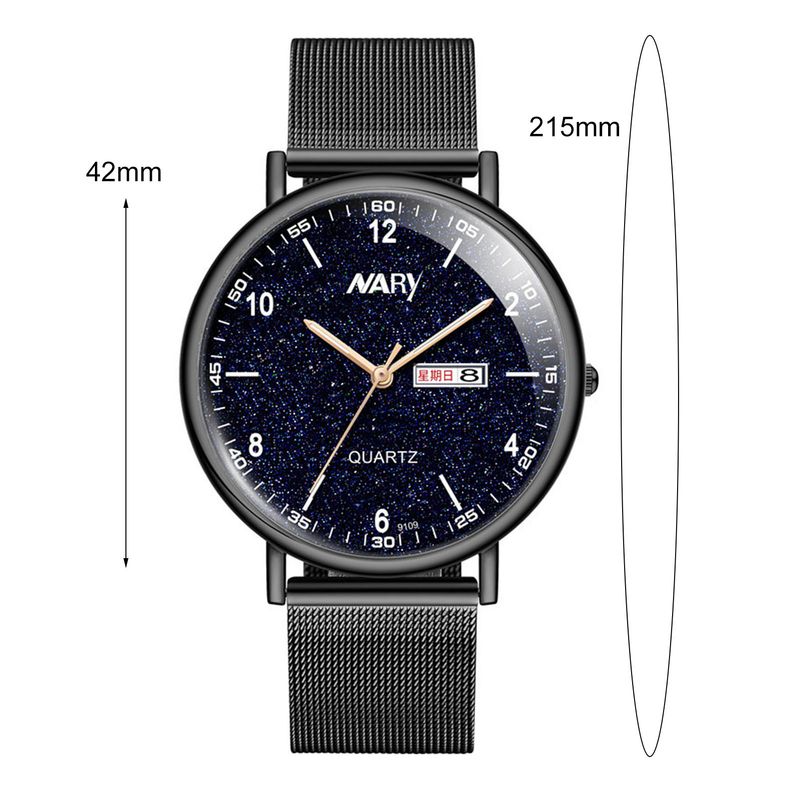 Reloj de pulsera de cuarzo para hombre Yamaler NARY con esfera redonda, calendario luminoso y números en forma de estrella_voghion.com