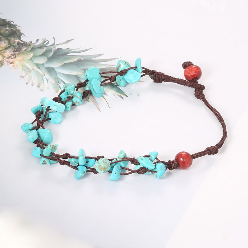 Neues Accessoire mit übertriebener Persönlichkeit, kleine runde Perle, türkisfarbenes Tael-Legierungsarmband, Fußkette und_voghion.com