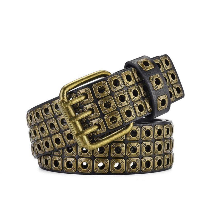 HOT Retro Square Rivet With Double Row Needle Buckle Women'S Belt Hip-Hop Rock Punk Y2k Style Jeans Men'S And Women'SBelt_voghion.com