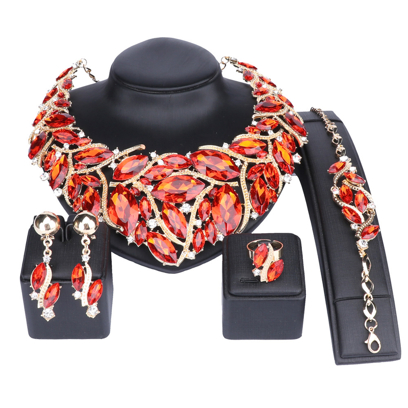 Women Bridal Wedding Party Jewelry Sets Crystal Gem Pendant Necklace Earrings Bracelet Ring Accessories _voghion.com