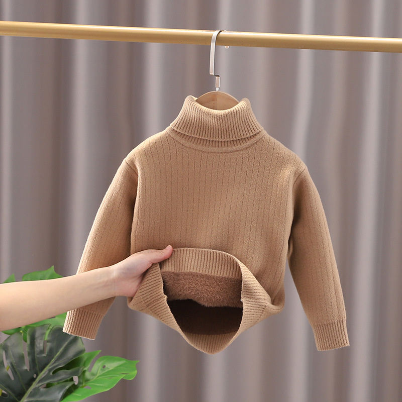 Kanner Nerz Pelzmantel Jongen a Meedercher Baby Mat Fleece Base Mantel Turtleneck Pullover Warm_voghion.com