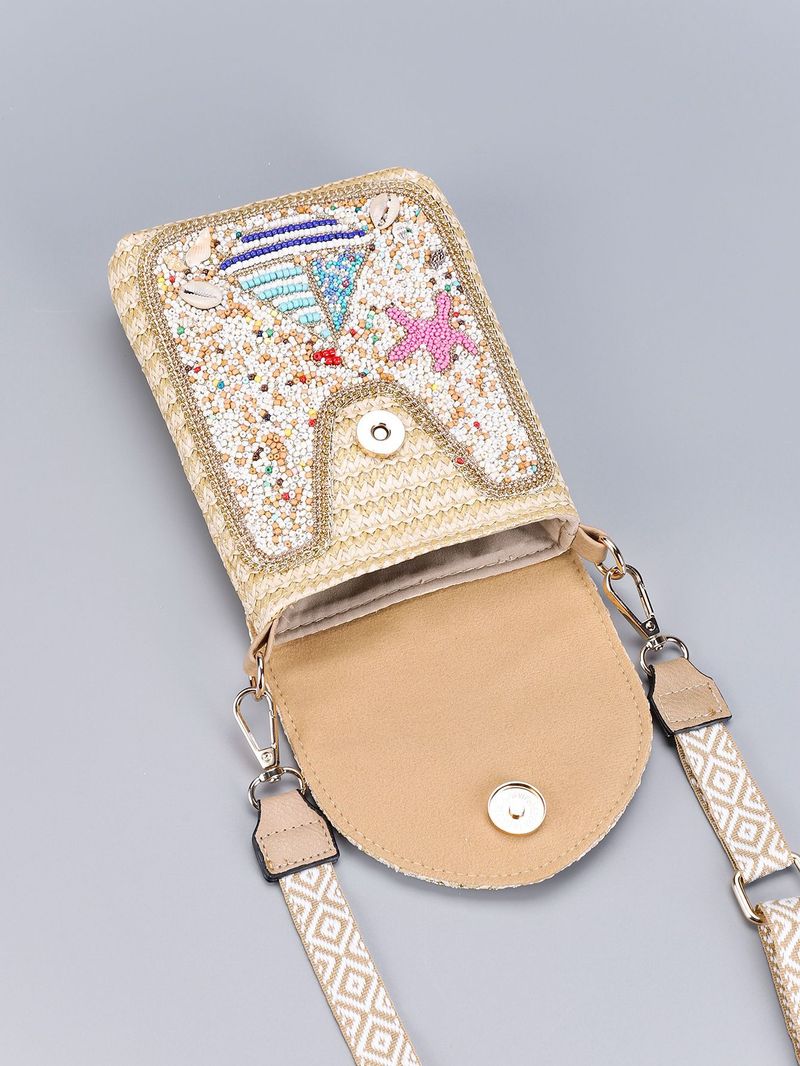 Piccola borsa a tracolla con perline per donna, borsa a tracolla per cellulare in stile boho con perline colorate fatte a mano_voghion.com