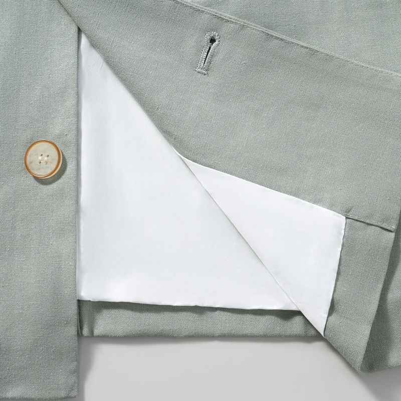 Blazer da uomo slim fit con collo alla coreana - Giacca casual in misto lino traspirante per tutti i giorni (blu navy, azzurro, kaki, verde)_voghion.com