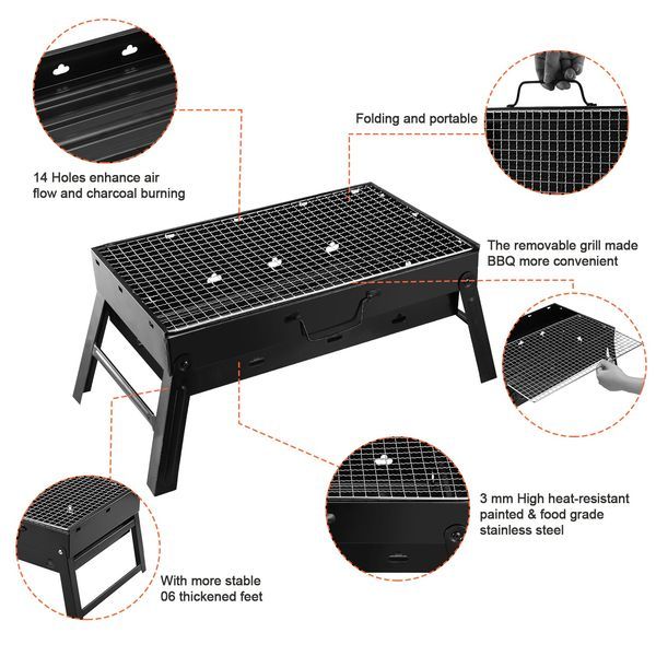 Foldable Portable BBQ Charcoal Grill Grill Lightweight Smoker Grill For Camping Picnics Garden Grilling_voghion.com