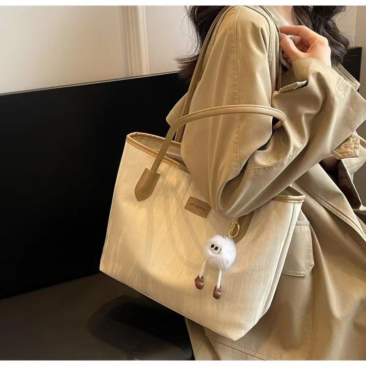 Women's Large Capacity Tote Bag - Mini Crossbody Shoulder Bag For Work, Commute & Casual Outfits, Lightweight Polyester With Detachable White Charm_voghion.com