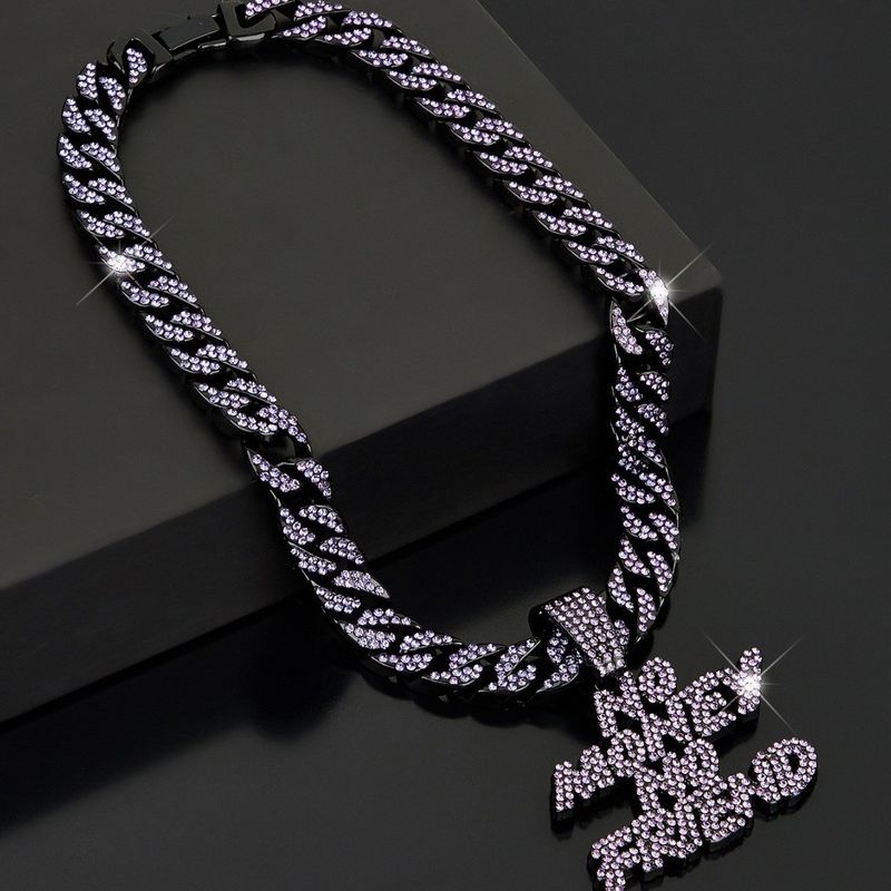 Fashion Brand Full Diamond Necklace Jewelry Versatile For Men And Women Hip Hop English Letter Single Pendant_voghion.com