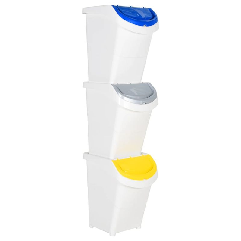 Stackable Waste Bins Trash Garbage Can Rubbish Box With Lids 3pcs PP VidaXL_voghion.com