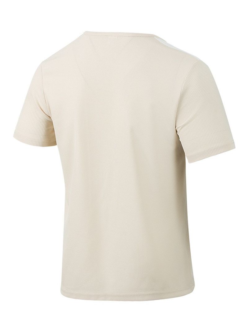 Camiseta masculina casual waffle com cordão e cor combinando, gola redonda, manga curta_voghion.com