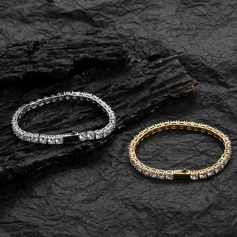 Herren- und Damenschmuck, glatte Federschnalle, Tennishand-Stil, 3 mm, 4 mm, 5 mm, Kupfer, eingelegter Zirkon, einreihiges Armband, Hip-Hop-Armband_voghion.com