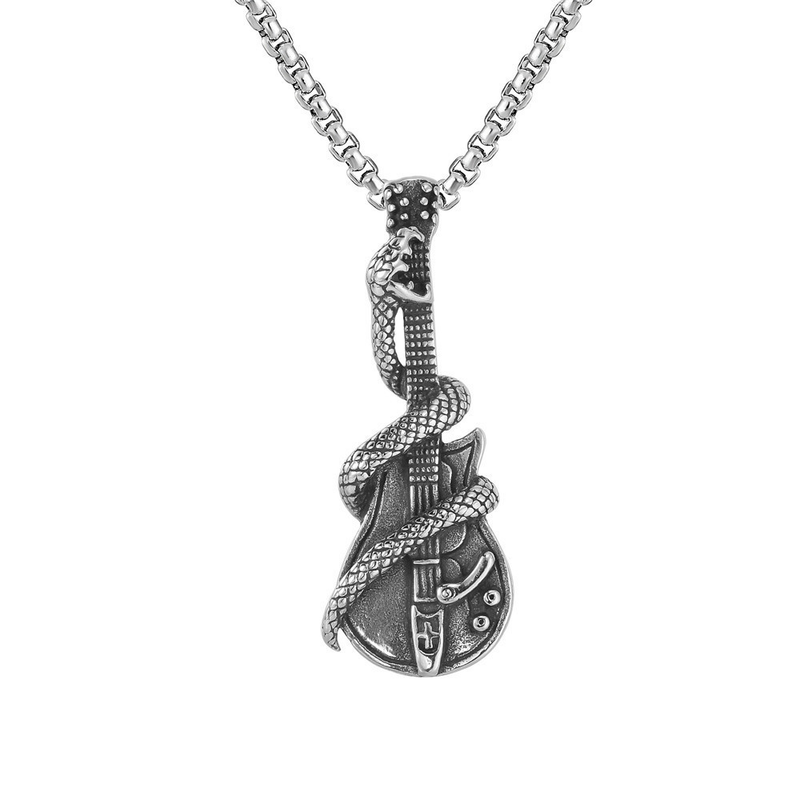 Punk Gothic Gitarre Schlange Anhänger Halskette Vintage Edelstahl Gitarre Halskette für Männer Frauen Rock Hip Hop Schmuck_voghion.com