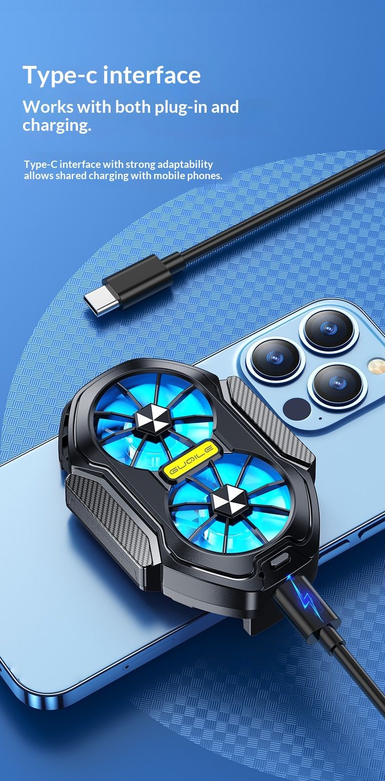 Digitex FS01 Dual Fan Mobile Phone Air Charging Wireless Back Clip Cooling Cooler_voghion.com