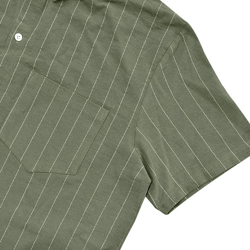 Completo da uomo con camicia a maniche corte a righe in lino e pantaloncini casual - Completo estivo traspirante per spiaggia e viaggi. Set da uomo_voghion.com