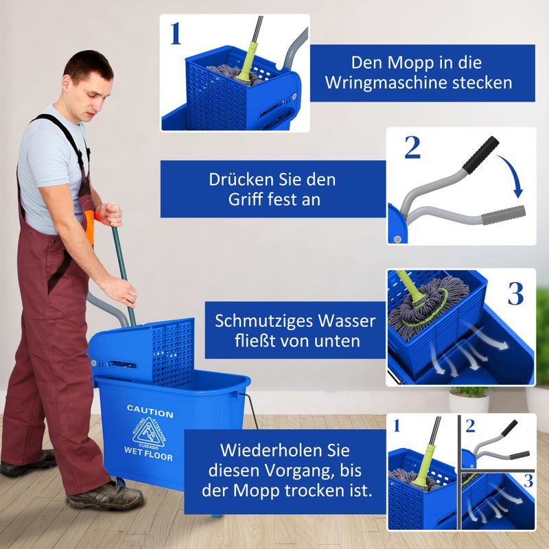 Reinigungswagen Wascheimer Haushalt 20 L Mit Schleuder Und Separator Für Sauberes Schmutziges Wasser Blue 60L X 27B X 70,5H Cm_voghion.com