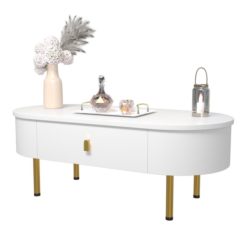 Table basse à deux tiroirs, poignées et pieds dorés, coins arrondis_voghion.com