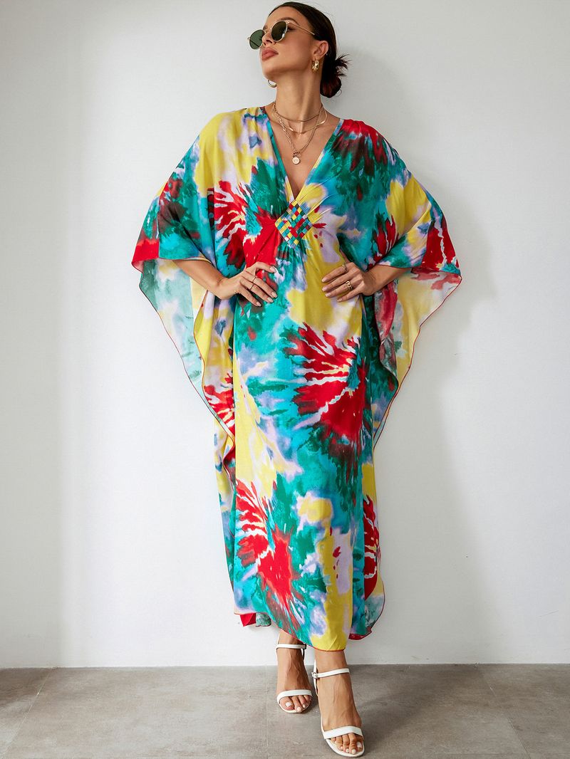 Bohemian katoenen maxi-jurk – oversized strandjurk, zwierige tuniek voor dames, plus-size zwembroek met levendige prints_voghion.com