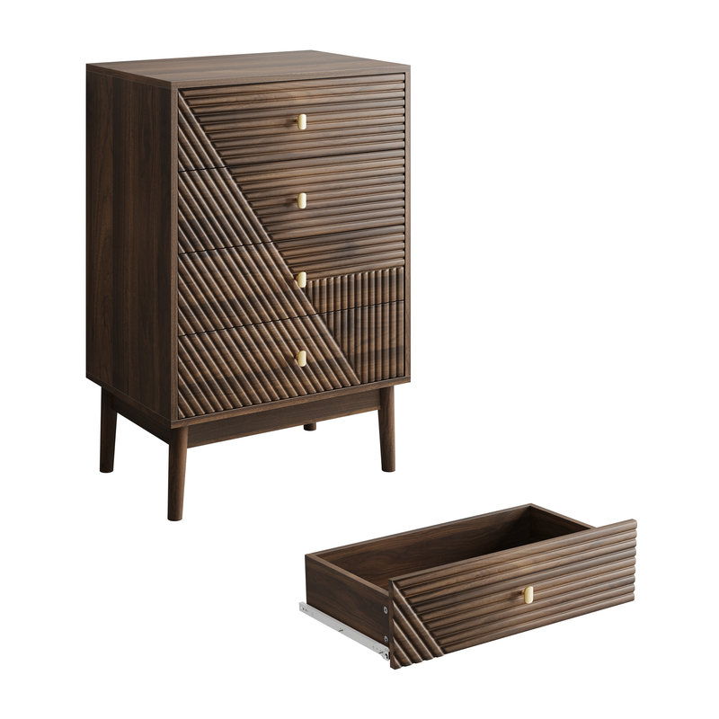 Kommode Mit 4 Schubladen, Moderner Aufbewahrungsschrank Aus Holz, Walnuss_voghion.com