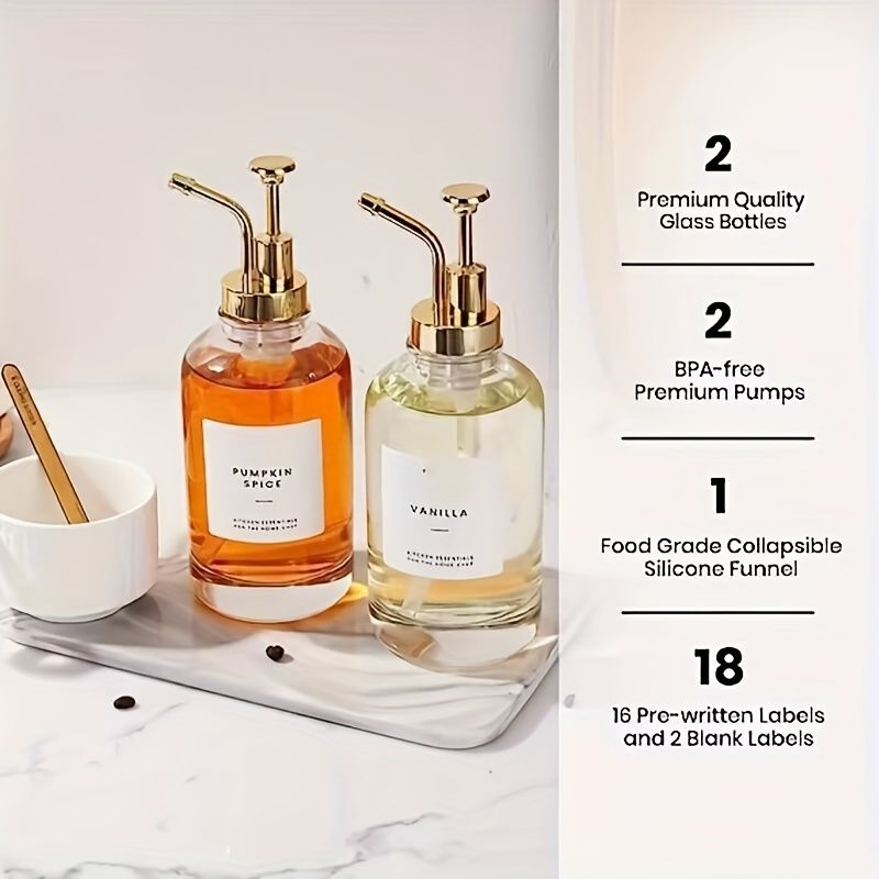 Distributeur de sirop de café en verre avec pompe et entonnoir, récipient en verre de 500 ml/17 oz, distributeur à pression._voghion.com