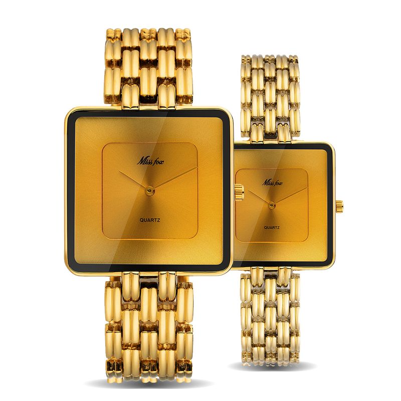 Women's & Men's Luxury Square Watch - Gold Case & Black Dial, Swiss Quartz Movement_voghion.com