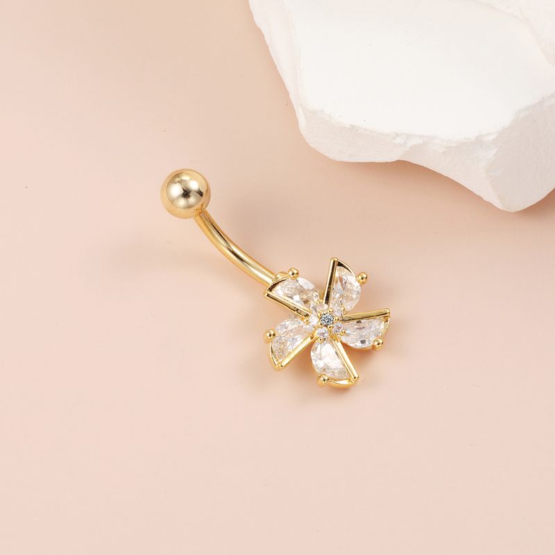 Piercing per ombelico floreale in zirconia cubica - Gioiello per il corpo in acciaio chirurgico 316L, design artigianale (14G/16G, ipoallergenico, confezione regalo inclusa)_voghion.com
