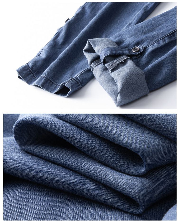 Men's Clothing Linen Jeans Men's Thin Drape Straight Trousers Loose Cotton And Linen Retro Youth Elastic Waist Adjustable Trouser Legs_voghion.com