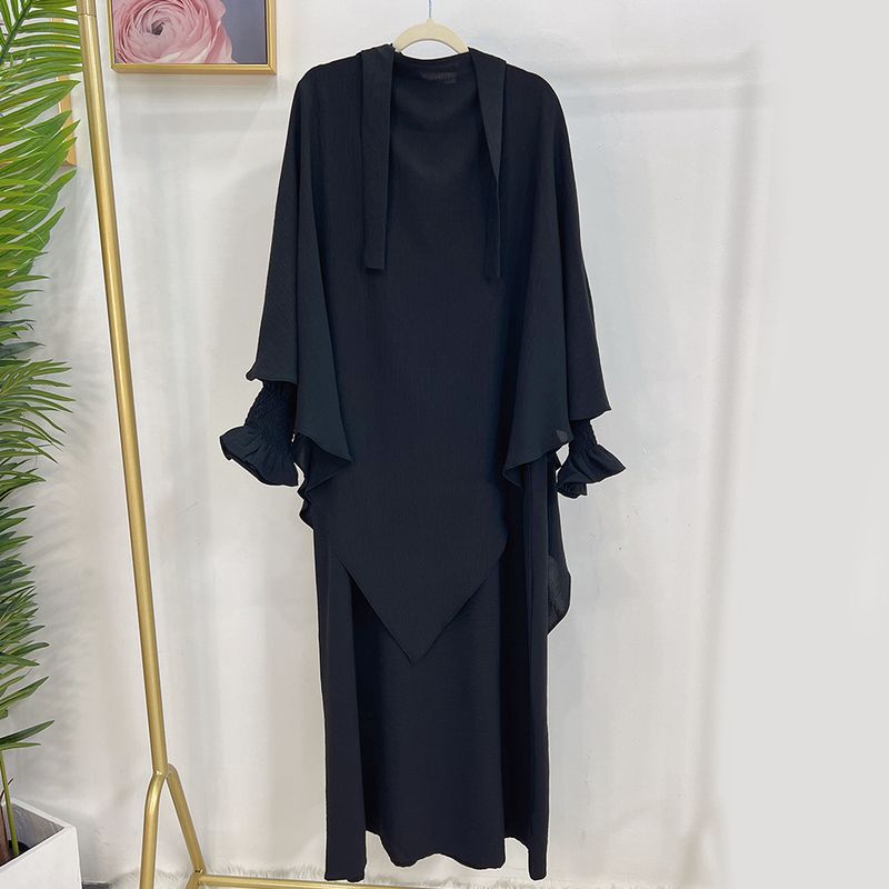 Damenbekleidung Dubai Türkisches einfarbiges Kleid mit Kopftuch LR591 + Hj907_voghion.com