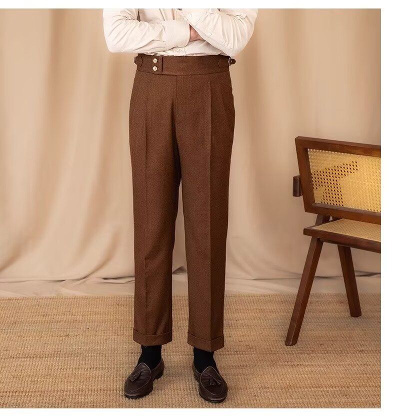 Cordhose im italienischen Stil für Herren – Hoch taillierte, weit geschnittene Hose mit geradem Bein (Dunkelgrau/Khaki/Braun/Schwarz, 28-36)_voghion.com