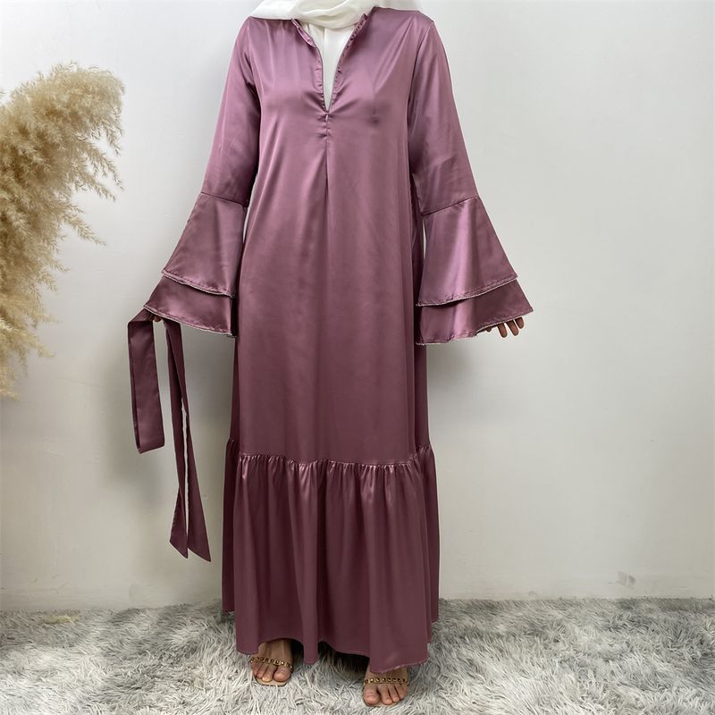 Yeni Saten Müslüman Kadın Elbisesi Çift Çan Kollu Abaya Lüks Dubai Elmas Uzun Elbise Etek Ucu Eklemeli Kaftan Faslı Kadın Zarif_voghion.com