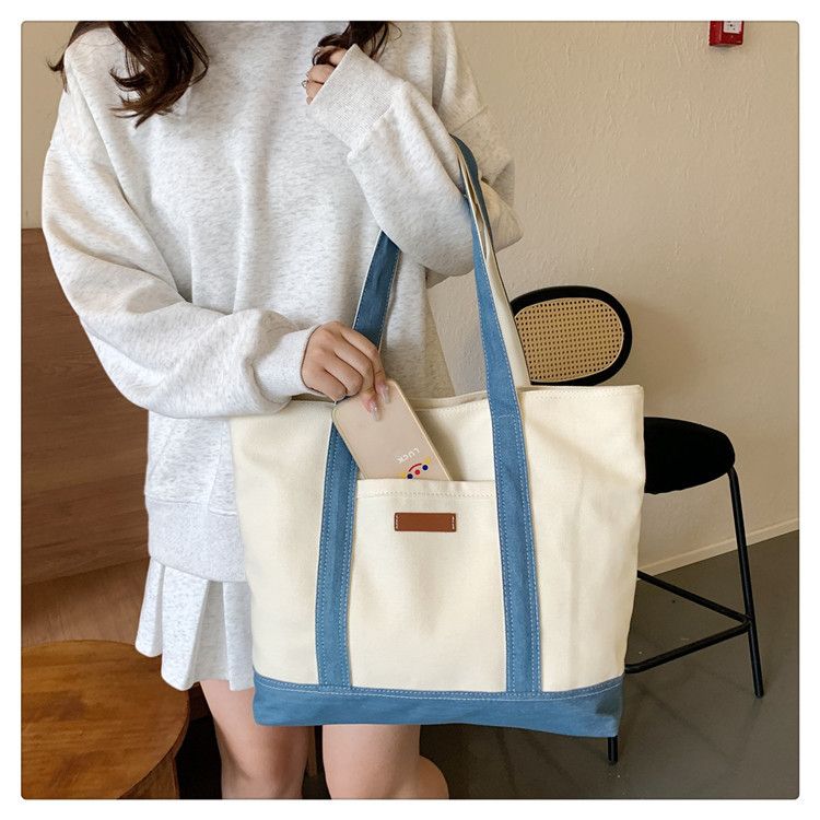 Umhängetaschen für Damen, Canvas-Tragetasche, trendige Unterarmtasche mit Farbblockierung, modische Pendler-Umhängetasche mit großem Fassungsvermögen_voghion.com