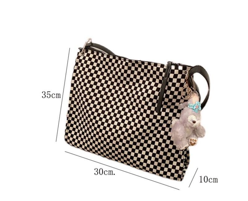 Chessboard grid large capacity women's 2024 new versatile shoulder student fashion niche bag, crossbody bag_voghion.com