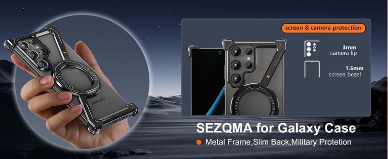 Custodia per telefono Eary per Samsung Galaxy S25 S24 Ultra con supporto ad anello magnetico, rotazione a 360°, senza cornice, in metallo, antiurto_voghion.com