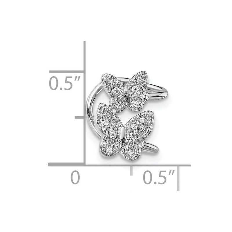 Sterling Silver Rhodium-plated CZ Double Butterfly Left Cuff Earring_voghion.com