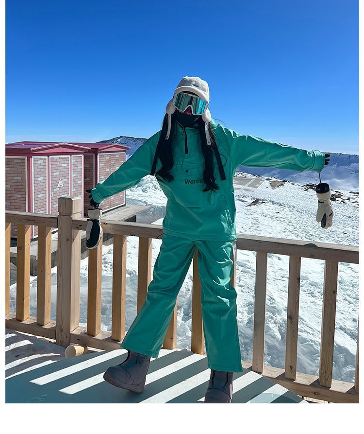 Snowboarding With Hood For Women, Bright Color, Waterproof, Warm, Fleece-Lined, Thickened Coat, Mountaineering Jacket_voghion.com