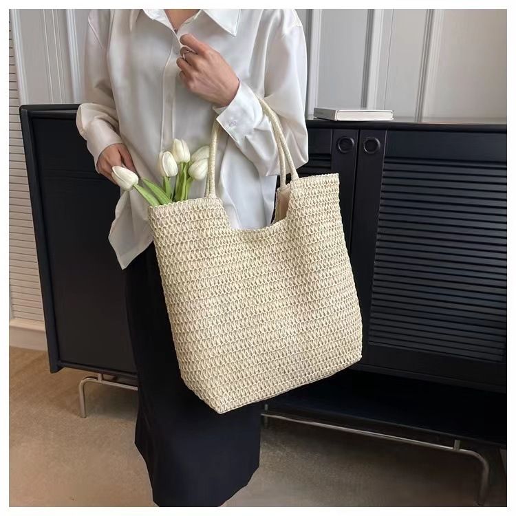 Vendita diretta in fabbrica borsa di paglia di grande capacità nuovo stile semplice borsa di paglia a tracolla borsa tessuta borsa da spiaggia per le vacanze borsa da donna versatile_voghion.com