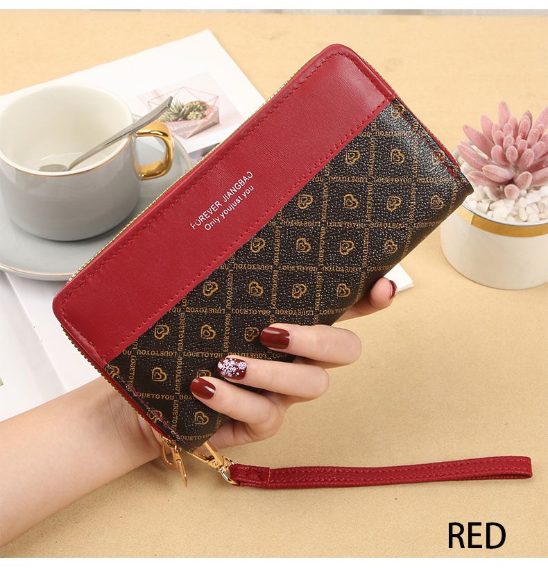 New style ladies double pull wallet color matching clutch bag card holder summer versatile fashion coin purse female mobile phone bag large capacity_voghion.com