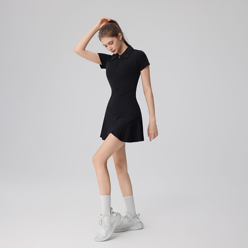 High-quality Sports Tennis Wear, Short-sleeved Dress For Women, With Bra Pads And Shorts, Slim-fitting Golf Sports Suit_voghion.com