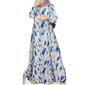 Abbigliamento da donna Elegante abito a maniche lunghe con stampa floreale per donna musulmana - Abito lungo a trapezio modesto con scollo rotondo e maniche a sbuffo - Disponibile_voghion.com