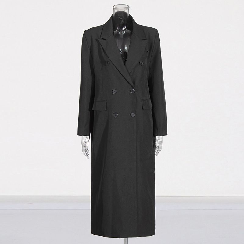 Women’s Elegant Long Trench Coat – French-Inspired Double-Breasted Coat With Notched Lapel (Angora Red/Black, S-XL, Wrinkle-Resistant)_voghion.com