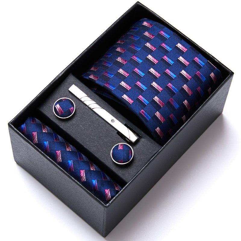 Men's Business Six-Piece Set Polyester Silk Jacquard Solid Color Tie Necktie Custom_voghion.com