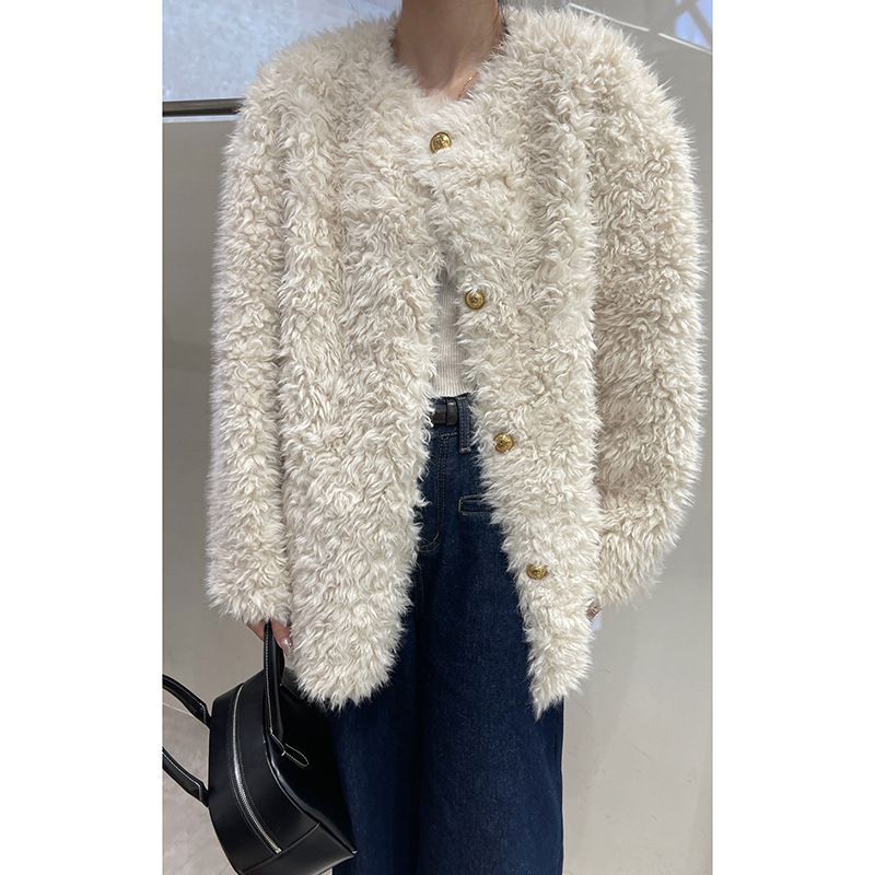 Women's Clothing Warm Stylish Loose Women's Faux Fur Coat With Shearling Collar - Warm, Stylish & Versatile Winter Outerwear In Cream, Black & Brown_voghion.com