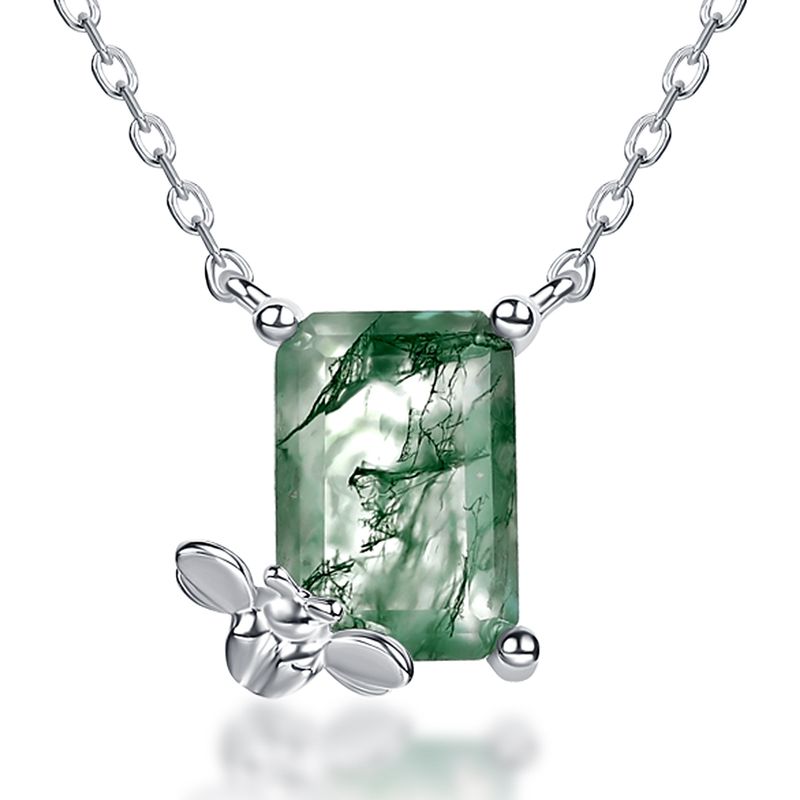 specialiseren in natuurlijke watergras agaat kettingset S925 zilver groene mos steen sleutelbeen ketting maatwerk_voghion.com