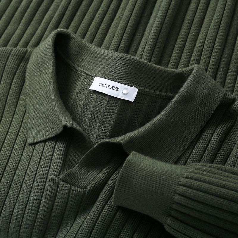 Maglione da uomo lavorato a maglia con scollo a V a righe verticali, casual, semplice, per autunno e inverno, strato di base_voghion.com